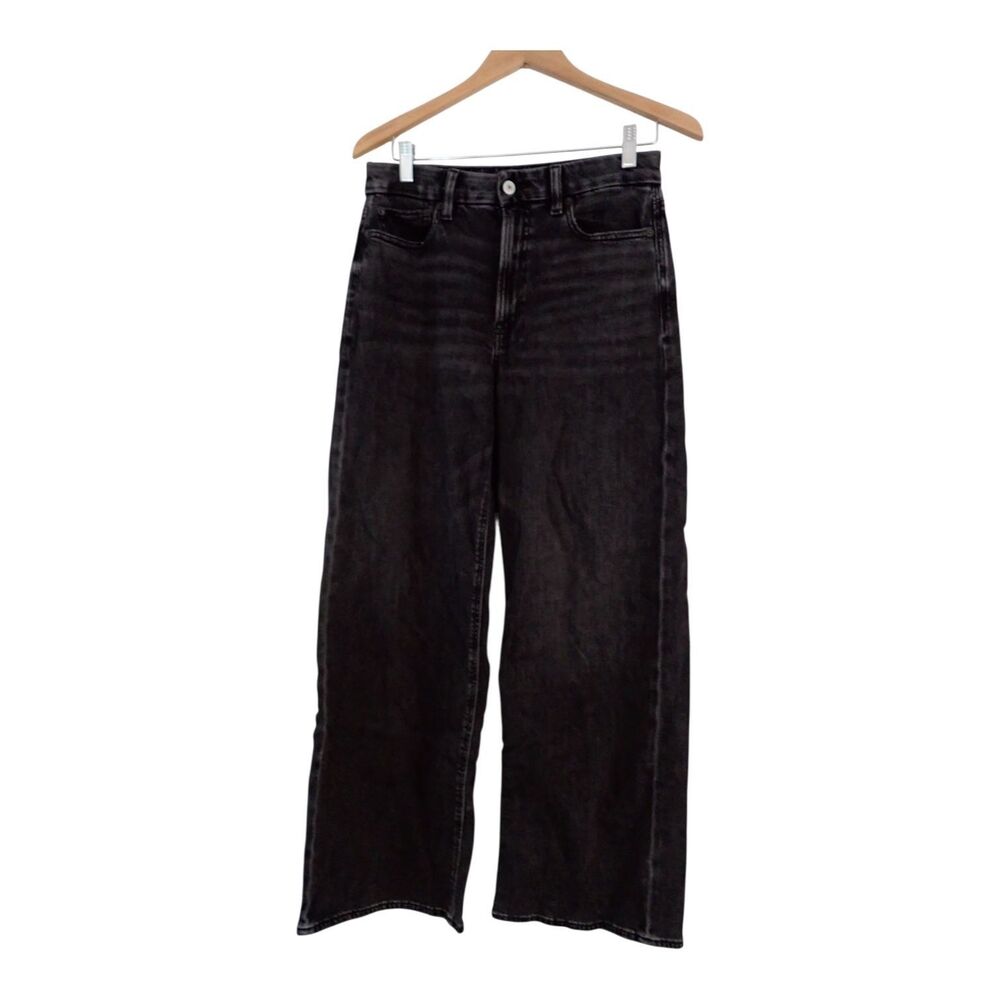 American Eagle Jeans Size 6 High Rise Baggy Straight Leg Black Denim Button Fly